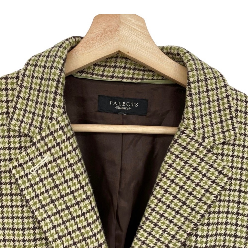 TALBOTS Houndstooth Brown Green wool viscose blazer jacket Excellent CLASSIC - Picture 6 of 10